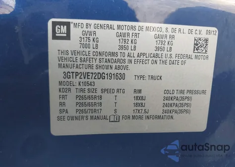 2013 GMC Sierra 1500 Sle z USA, uszkodzony, nr VIN 3GTP2VE72DG191630